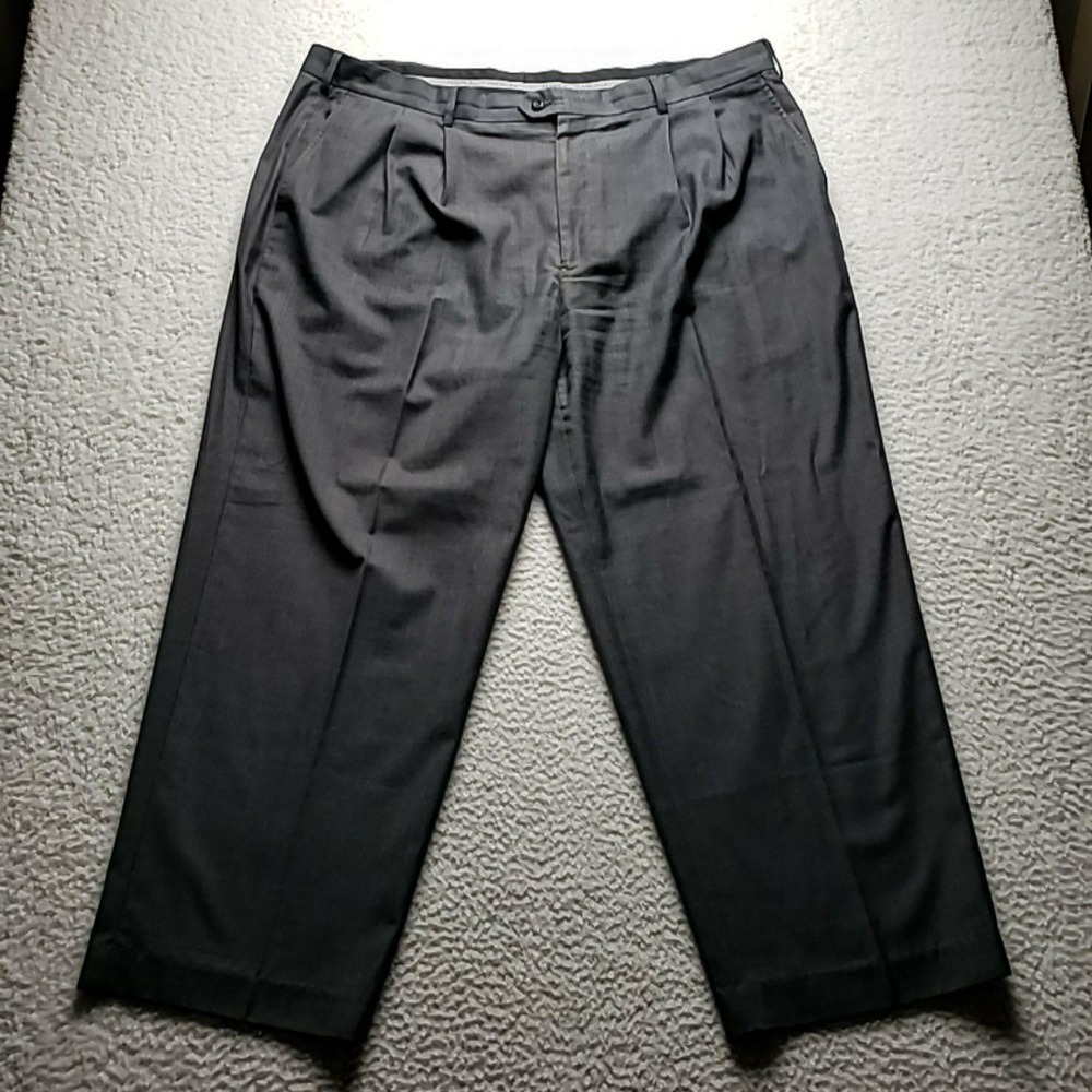 Perry Ellis America Dress Pants Mens 44x30 Gray Pleated Microfiber Big & Tall